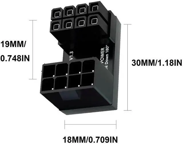 Alt view image 5 of 7 - 2 Pack 180 Degree U-Shaped GPU 8 Pin Power Adapter, Down Angle ATX 8Pin Male to Female Graphics Card Power Connector for Desktop PC