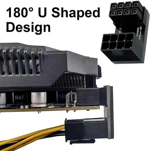 Alt view image 3 of 7 - 2 Pack 180 Degree U-Shaped GPU 8 Pin Power Adapter, Down Angle ATX 8Pin Male to Female Graphics Card Power Connector for Desktop PC