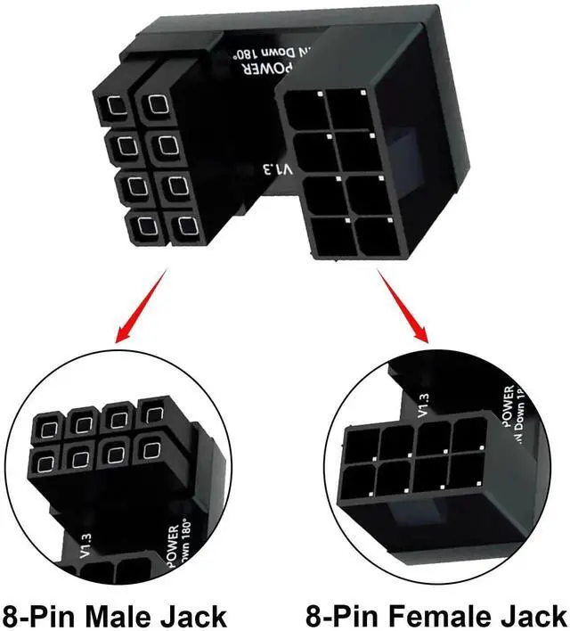 Alt view image 6 of 7 - 2 Pack 180 Degree U-Shaped GPU 8 Pin Power Adapter, Down Angle ATX 8Pin Male to Female Graphics Card Power Connector for Desktop PC