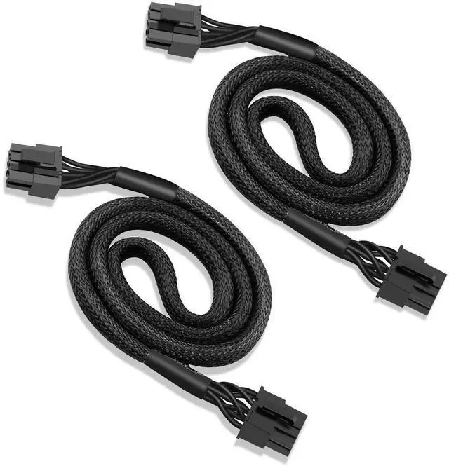 Main image of 2 Pack 65cm 18AWG Male to Male 8 Pin to 6+2 Pin PCIE GPU Power Cable, Black Modular Graphics Card Power Cord Compatible with EVGA G Series P Series T Series PSU