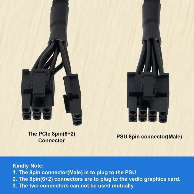 Alt view image 5 of 7 - 2 Pack 65cm 18AWG Male to Male 8 Pin to 6+2 Pin PCIE GPU Power Cable, Black Modular Graphics Card Power Cord Compatible with EVGA G Series P Series T Series PSU