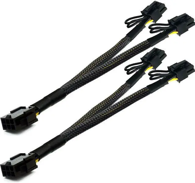 Main image of 2 Pack 9 Inch Sleeved PCIe 6 Pin to Dual 8 Pin 6+2 Pin GPU Power Y Splitter Cable, Mining Graphics Card VGA Power Extension Adapter Cord