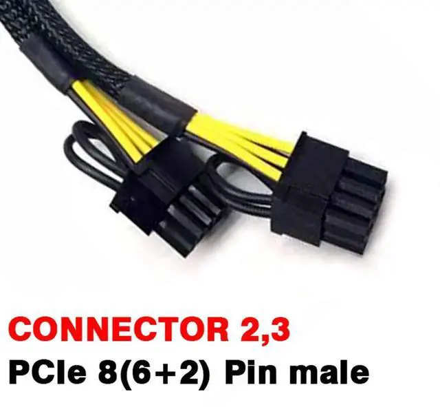 Alt view image 4 of 4 - 2 Pack 9 Inch Sleeved PCIe 6 Pin to Dual 8 Pin 6+2 Pin GPU Power Y Splitter Cable, Mining Graphics Card VGA Power Extension Adapter Cord