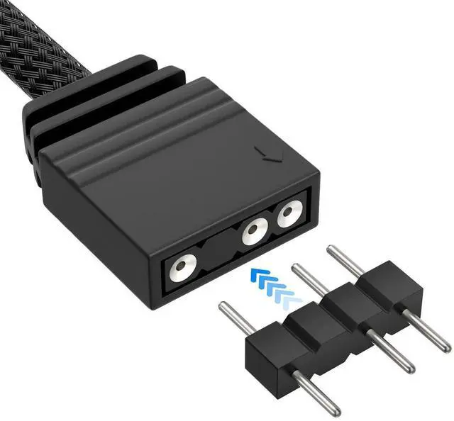 Alt view image 3 of 6 - 29cm Black Braided 3 Pin ARGB Adapter Cable, Compatible with Corsair Lighting Node PRO iCUE Commander PRO CORE XT Convert to Standard 5V 3Pin ARGB Connector