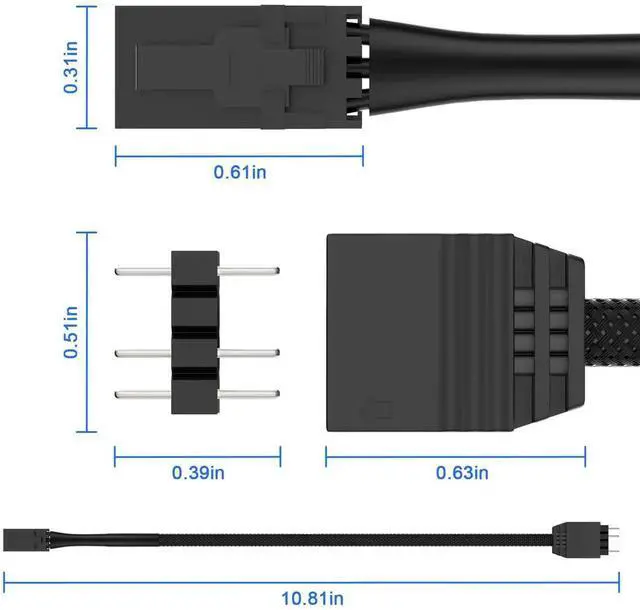 Alt view image 2 of 6 - 29cm Black Braided 3 Pin ARGB Adapter Cable, Compatible with Corsair Lighting Node PRO iCUE Commander PRO CORE XT Convert to Standard 5V 3Pin ARGB Connector