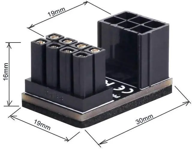 Alt view image 6 of 6 - 180 Degree Angled ATX 6Pin Female to 8Pin Male Power Adapter Connector, Desktop GPU Graphics Card Power Converter