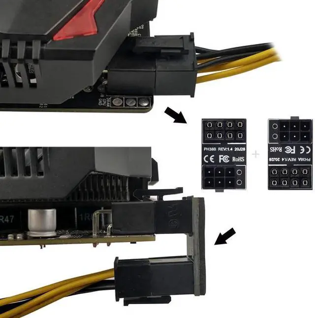 Alt view image 4 of 6 - 180 Degree Angled ATX 6Pin Female to 8Pin Male Power Adapter Connector, Desktop GPU Graphics Card Power Converter