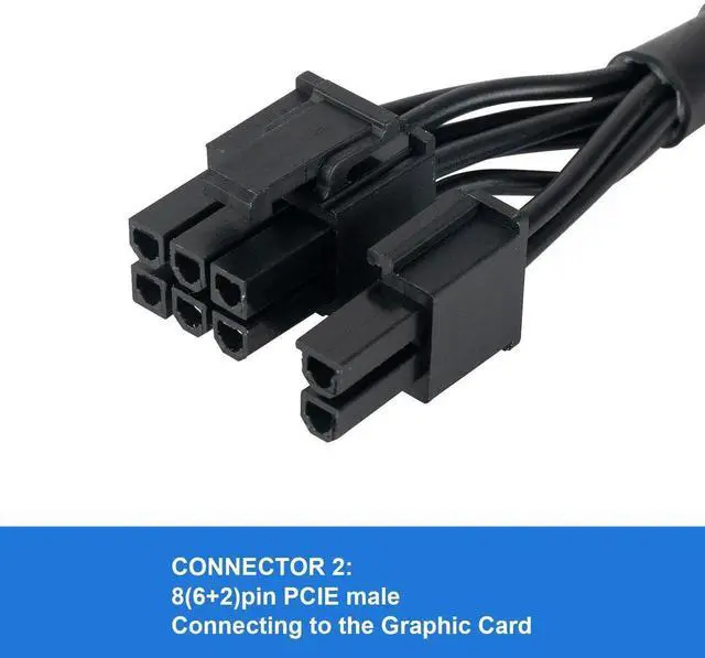 Alt view image 7 of 7 - 65cm 18AWG Male to Male 8 Pin to 6+2 Pin PCIe GPU Power Cable, Black Modular Graphics Card Cord Compatible with EVGA G G2 G3 G5 G6 GA GM GT P2 P3 P5 P6 P+ T2 T3 PSU