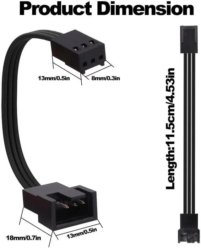 Alt view image 7 of 7 - 2 Pack 11.5cm 4Pin PWM to 3Pin Fan Adapter Cable, 3Pin to 4Pin PC CPU Cooling Fan Temperature Control Extension Cord with Molex Connector