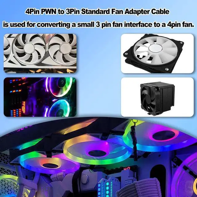 Alt view image 5 of 7 - 2 Pack 11.5cm 4Pin PWM to 3Pin Fan Adapter Cable, 3Pin to 4Pin PC CPU Cooling Fan Temperature Control Extension Cord with Molex Connector