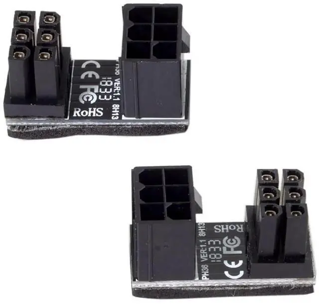 Main image of 2 Pack 180 Degree Angled ATX 6Pin Female to Male Power Adapter, Black GPU Graphics Card Power Connector for Desktop PC