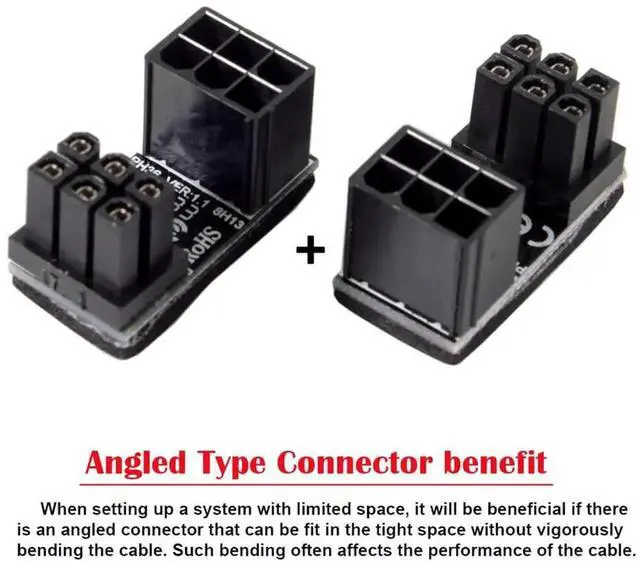 Alt view image 2 of 7 - 2 Pack 180 Degree Angled ATX 6Pin Female to Male Power Adapter, Black GPU Graphics Card Power Connector for Desktop PC