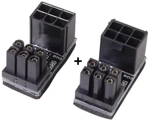 Alt view image 4 of 7 - 2 Pack 180 Degree Angled ATX 6Pin Female to Male Power Adapter, Black GPU Graphics Card Power Connector for Desktop PC