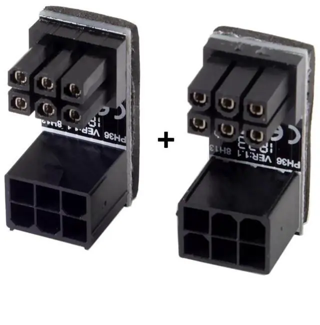 Alt view image 7 of 7 - 2 Pack 180 Degree Angled ATX 6Pin Female to Male Power Adapter, Black GPU Graphics Card Power Connector for Desktop PC