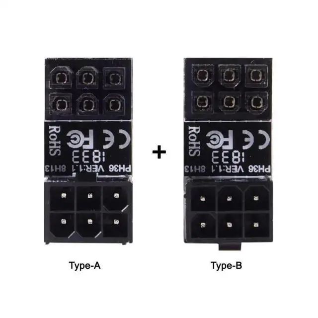 Alt view image 3 of 7 - 2 Pack 180 Degree Angled ATX 6Pin Female to Male Power Adapter, Black GPU Graphics Card Power Connector for Desktop PC