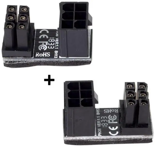 Alt view image 6 of 7 - 2 Pack 180 Degree Angled ATX 6Pin Female to Male Power Adapter, Black GPU Graphics Card Power Connector for Desktop PC