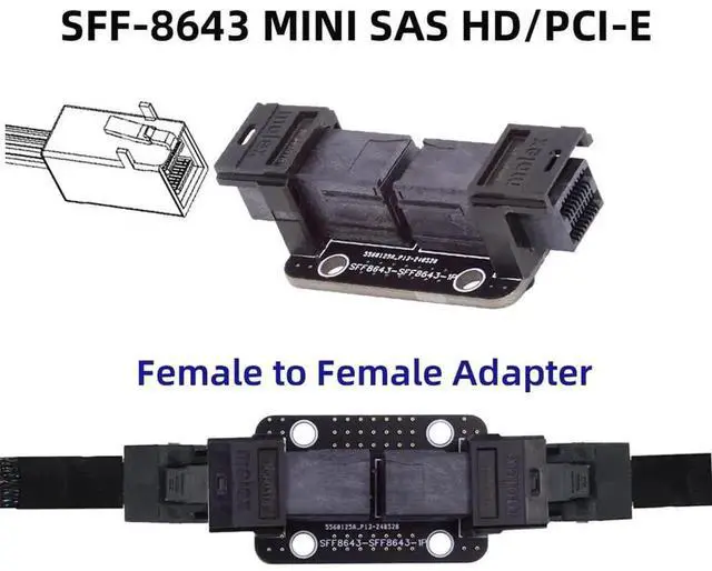 Alt view image 6 of 7 - PCIe 4.0 SFF-8643 Female to Female PCBA Coupler, Mini SAS HD Internal External Extender Adapter Card for Server Storage