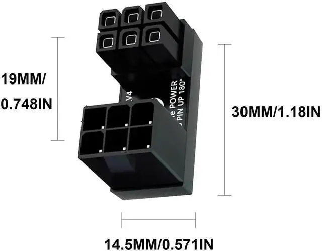 Alt view image 7 of 7 - 2-Pack 180 Degree U-Type ATX 6Pin Male to Female GPU Power Adapter, Down Angle Graphics Card Power Connector Extender Board for Desktop PC