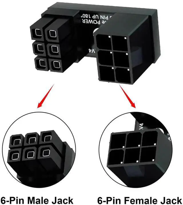 Alt view image 2 of 7 - 2-Pack 180 Degree U-Type ATX 6Pin Male to Female GPU Power Adapter, Down Angle Graphics Card Power Connector Extender Board for Desktop PC