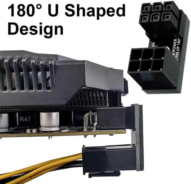 Alt view image 5 of 7 - 2-Pack 180 Degree U-Type ATX 6Pin Male to Female GPU Power Adapter, Down Angle Graphics Card Power Connector Extender Board for Desktop PC