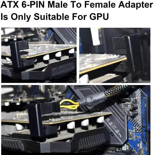 Alt view image 6 of 7 - 2-Pack 180 Degree U-Type ATX 6Pin Male to Female GPU Power Adapter, Down Angle Graphics Card Power Connector Extender Board for Desktop PC