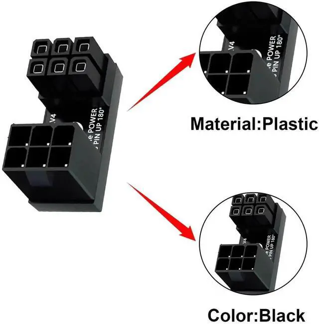 Alt view image 3 of 7 - 2-Pack 180 Degree U-Type ATX 6Pin Male to Female GPU Power Adapter, Down Angle Graphics Card Power Connector Extender Board for Desktop PC