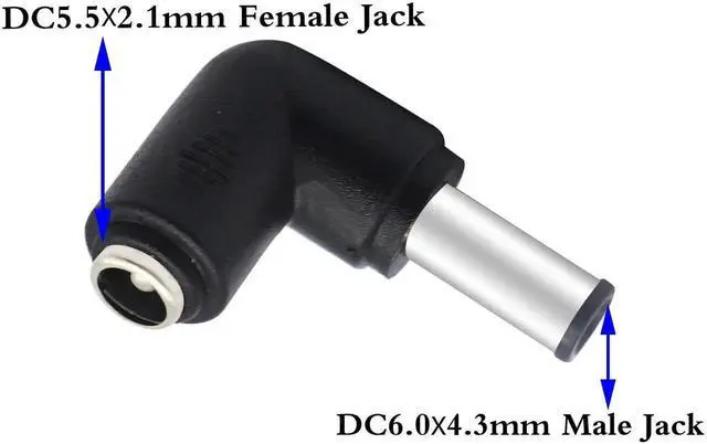 Alt view image 3 of 7 - 2Pack 90 Degree DC6.0x4.3mm Male to DC5.5x2.1mm Female Power Adapter Connector, Right Angle DC Barrel Jack Charging Converter for Tablet 5V Power Supply