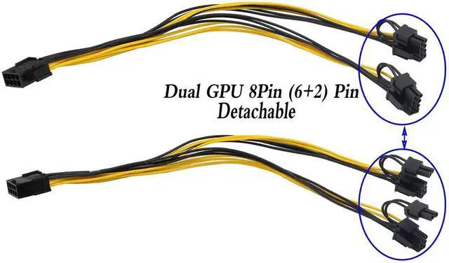 Alt view image 5 of 7 - 2 Pack 30CM 8 Pin PCI-E Female to Dual 8Pin (6+2) Male Y Splitter Cable, GPU VGA Power Extension Cord Molex Wire for Graphics Card BTC Miner