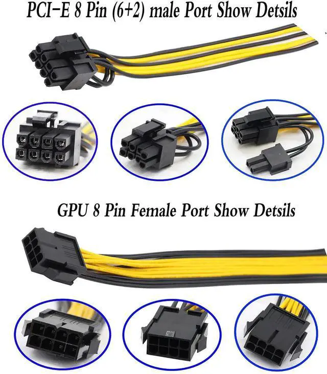 Alt view image 7 of 7 - 2 Pack 30CM 8 Pin PCI-E Female to Dual 8Pin (6+2) Male Y Splitter Cable, GPU VGA Power Extension Cord Molex Wire for Graphics Card BTC Miner