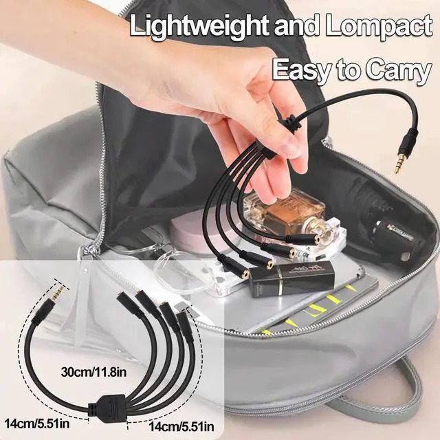 Alt view image 6 of 7 - 30cm 3.5mm TRRS 1 Male to 4 Female Audio Splitter Cable, 4 Way Stereo Headphone Mic Y Extension Cord 1/8 Inch for Phone Tablet MP3 Speaker