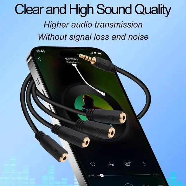 Alt view image 2 of 7 - 30cm 3.5mm TRRS 1 Male to 4 Female Audio Splitter Cable, 4 Way Stereo Headphone Mic Y Extension Cord 1/8 Inch for Phone Tablet MP3 Speaker