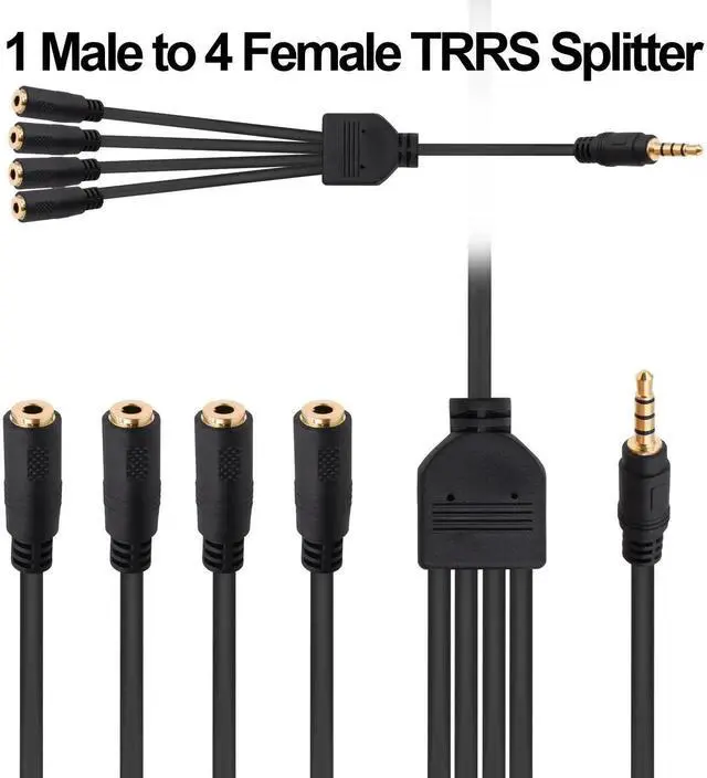 Alt view image 4 of 7 - 30cm 3.5mm TRRS 1 Male to 4 Female Audio Splitter Cable, 4 Way Stereo Headphone Mic Y Extension Cord 1/8 Inch for Phone Tablet MP3 Speaker