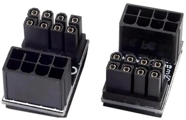 Main image of 2Pcs 180 Degree Angled ATX 8Pin Female to Male Power Adapter, Black GPU Graphics Card Power Angled Connector for Desktop PC