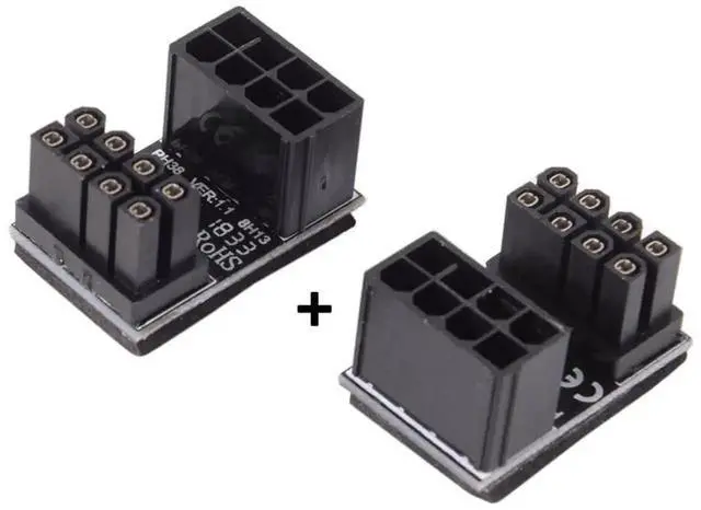 Alt view image 4 of 7 - 2Pcs 180 Degree Angled ATX 8Pin Female to Male Power Adapter, Black GPU Graphics Card Power Angled Connector for Desktop PC