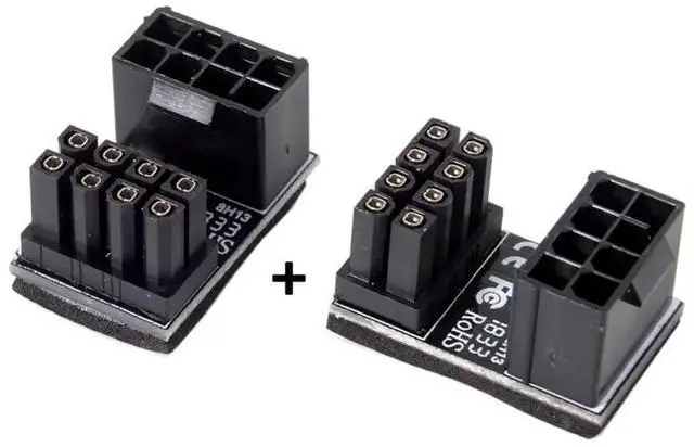 Alt view image 2 of 7 - 2Pcs 180 Degree Angled ATX 8Pin Female to Male Power Adapter, Black GPU Graphics Card Power Angled Connector for Desktop PC