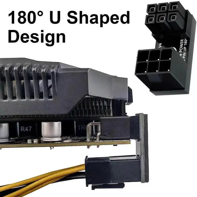 Alt view image 5 of 7 - 180 Degree U-Type ATX 6Pin Male to Female Power Connector, Up & Down Angled GPU Power Header Adapter for Desktop Graphics Card
