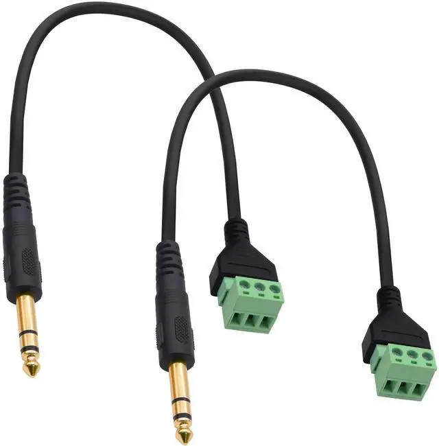 Main image of 2Pcs 35cm 6.35mm 1/4 Inch TRS Stereo Male to 3Pin Screw Terminal Block Cable, Solderless Audio Adapter Cord for Mic Repair Replacement