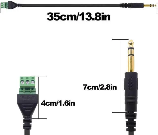 Alt view image 7 of 7 - 2Pcs 35cm 6.35mm 1/4 Inch TRS Stereo Male to 3Pin Screw Terminal Block Cable, Solderless Audio Adapter Cord for Mic Repair Replacement