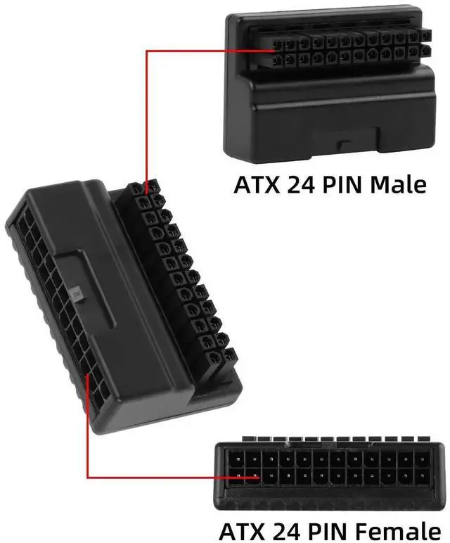 Alt view image 7 of 7 - ATX 24 Pin Right Angle Power Adapter Connector, Black 24Pin Mainboard Power Angled Converter for Desktop PC