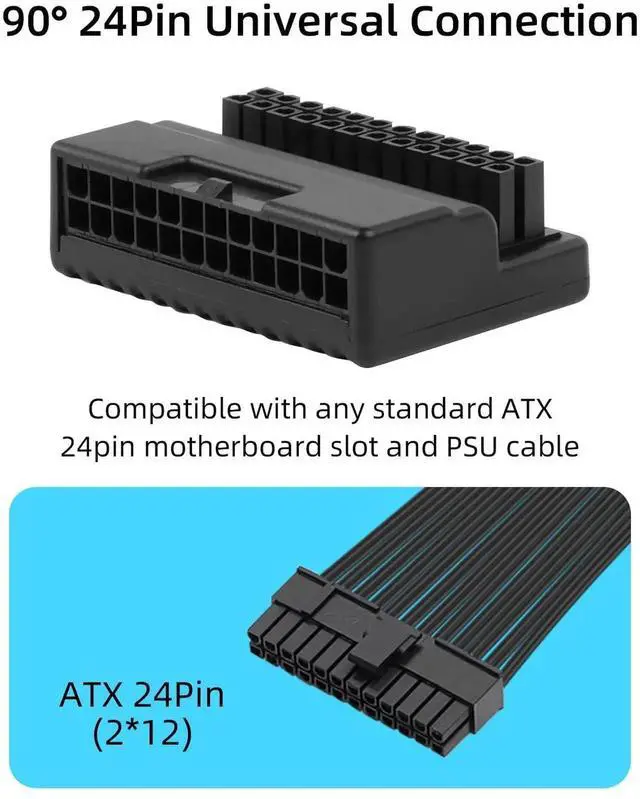 Alt view image 2 of 7 - ATX 24 Pin Right Angle Power Adapter Connector, Black 24Pin Mainboard Power Angled Converter for Desktop PC