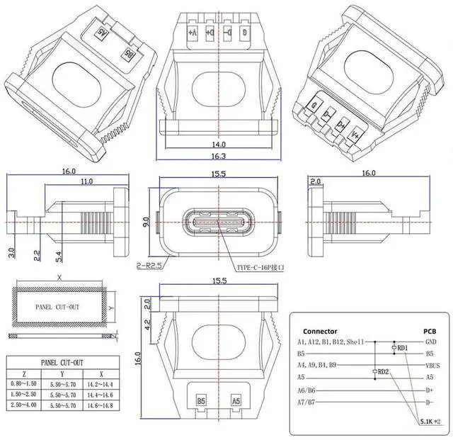Alt view image 7 of 7 - 5Pcs Type C Female Socket Connector 6Pin PCBA Latch Mount, IP67 Waterproof PD Power Jack 5V 20V DIY Wiring Port