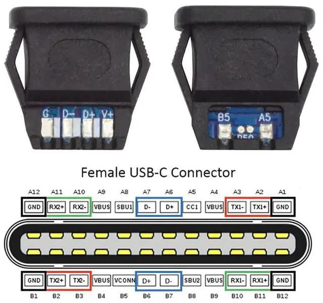 Alt view image 6 of 7 - 5Pcs Type C Female Socket Connector 6Pin PCBA Latch Mount, IP67 Waterproof PD Power Jack 5V 20V DIY Wiring Port