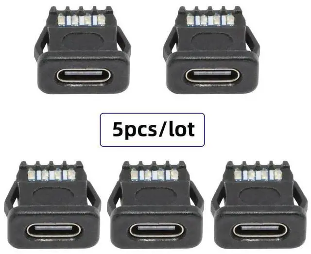 Alt view image 5 of 7 - 5Pcs Type C Female Socket Connector 6Pin PCBA Latch Mount, IP67 Waterproof PD Power Jack 5V 20V DIY Wiring Port