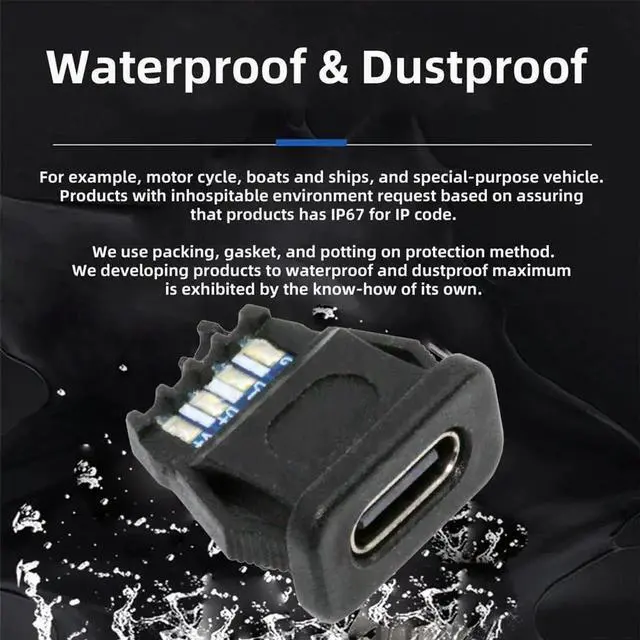 Alt view image 3 of 7 - 5Pcs Type C Female Socket Connector 6Pin PCBA Latch Mount, IP67 Waterproof PD Power Jack 5V 20V DIY Wiring Port