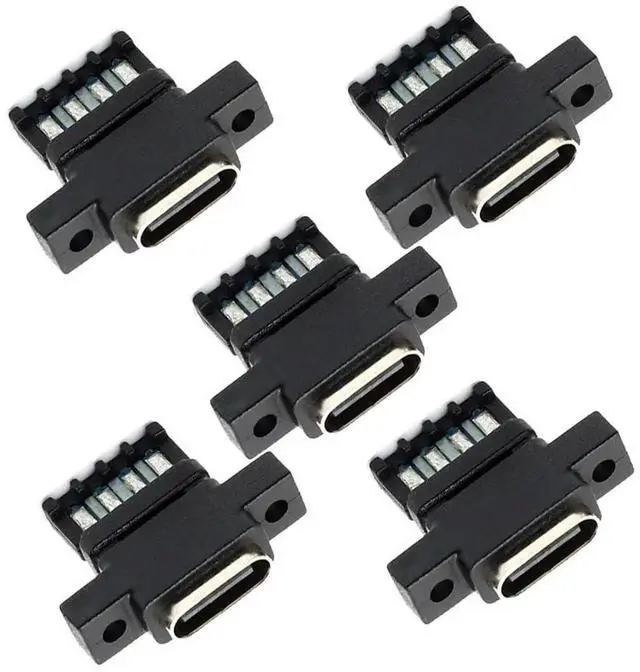 Main image of 5Pcs Type C Female Socket 6Pin PCBA Connector, Vertical Screw Mount PD Power Jack 5V 20V DIY Wiring Interface
