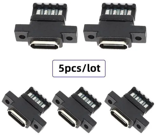 Alt view image 4 of 7 - 5Pcs Type C Female Socket 6Pin PCBA Connector, Vertical Screw Mount PD Power Jack 5V 20V DIY Wiring Interface