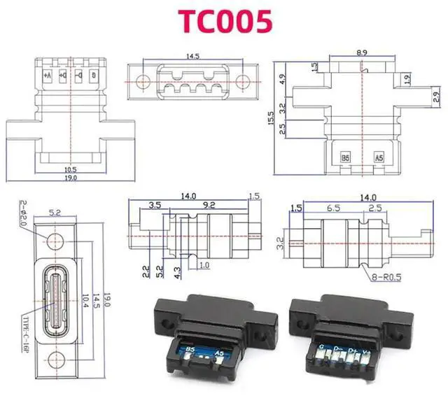 Alt view image 5 of 7 - 5Pcs Type C Female Socket 6Pin PCBA Connector, Vertical Screw Mount PD Power Jack 5V 20V DIY Wiring Interface
