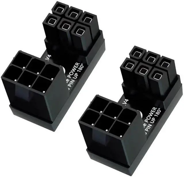 Main image of 2 Pack 180 Degree U-Type Up Angle ATX 6Pin Male to Female Power Adapter, GPU Graphics Card Power Header Extender Connector for Desktop PC