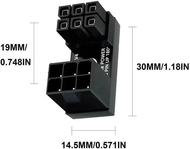 Alt view image 4 of 7 - 2 Pack 180 Degree U-Type Up Angle ATX 6Pin Male to Female Power Adapter, GPU Graphics Card Power Header Extender Connector for Desktop PC
