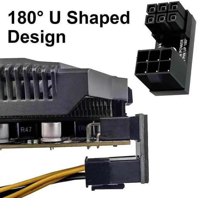 Alt view image 5 of 7 - 2 Pack 180 Degree U-Type Up Angle ATX 6Pin Male to Female Power Adapter, GPU Graphics Card Power Header Extender Connector for Desktop PC